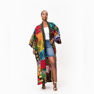 Öfuure Nana Patchwork African Print Long Kimono